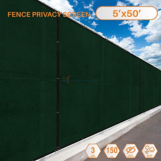 50'x5' Solid Dark Green Commercial Privacy Fence Screen Custom Available 3 Years Warranty 130 GSM 88% Blockage