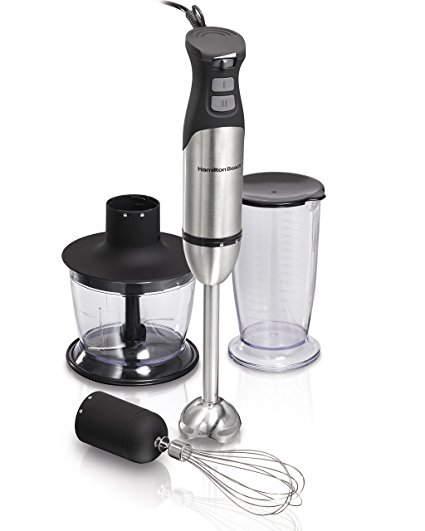 Hamilton Beach 225 Watt Hand Blender (7 Piece Wand, Whisk, Mixing Cup, Chopper System) with 2 Speeds, Variable Speed & Turbo Boost Power (59766)