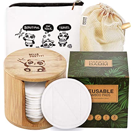 Panda Bamm- Reusable Makeup Remover Pads Multi-pack, 16 pcs - Zero Waste Reusable Cotton Rounds, Bamboo Storage Jar for Reusable Cotton Pads, Eco Friendly Travel Bag, Laundry Bag