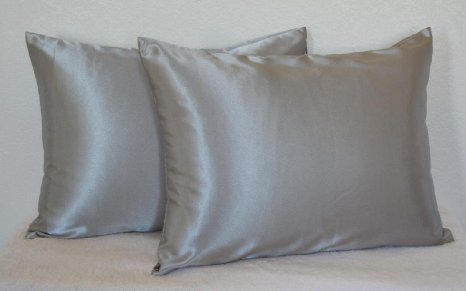 Creative 2 Pieces of Hidden Zipper Satin Pillow Case, Standard Size , Charcoal