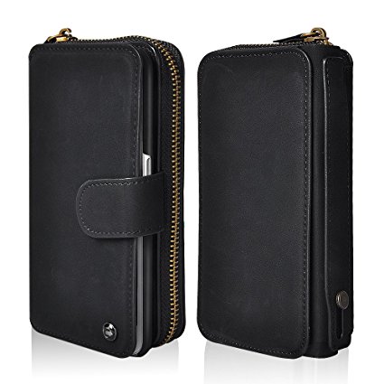 Samsung S8 Mirror Case, Pulatree Leather Zipper Wallet Protective Shell Cover Handhold, 11 Card Slots Detachable Flip Stand Case for Samsung Galaxy S8 5.8" (Black)