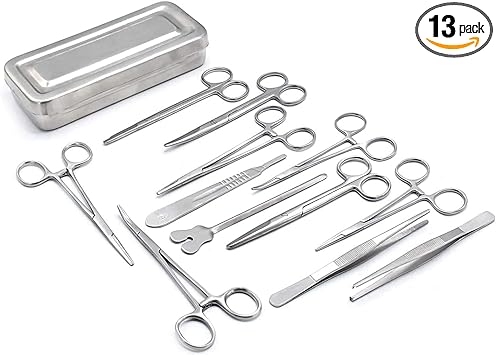 DDP Set of 13 Pieces Basic Surgi Forceps Scissors Needle Holder Kit Stainless Steel Box Instruments DS-1290