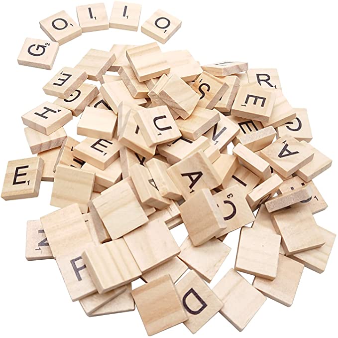 Goiio 300PCS Scrabble Letters, DIY Making Scrabble Crossword Game,Wood Scrabble Tiles