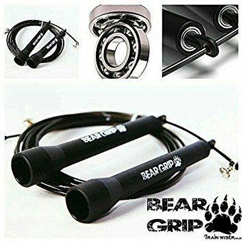 Bear Grip - Best Skipping Speed Jump Rope, Adjustable 10ft Cable, ( STEEL BALL-BEARING mechanism) For Cardio, Boxing, MMA, Crossfit with FREE GYM GEAR BAG