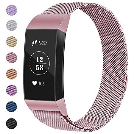 Vancle Straps Compatible for Fitbit Charge 3 Strap, Adjustable Milanese Mesh Loop Stainless Steel Metal Strap Replacement Bands with Unique Magnet Lock (ONLY Strap)