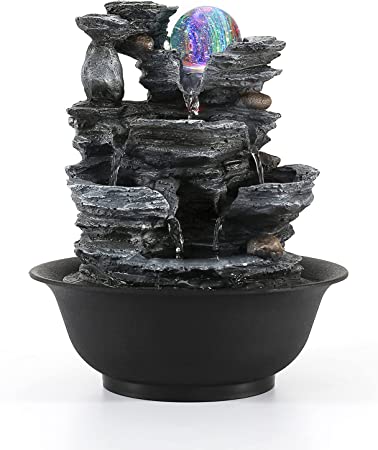 Dyna-Living Tabletop Water Fountain Indoor Waterfalls Fountains with Colored LED Light Decorative Feng Shui Tabletop Fountain with Automatic Pump Best Home Gifts for Friends or Family