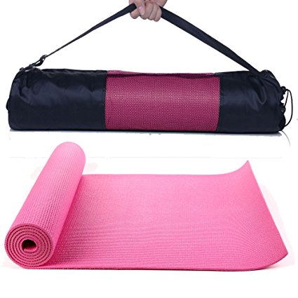 Masione Yoga Mat All-Purpose 6mm Thick PVC High Density Pad with Carry Bag 68"x24"