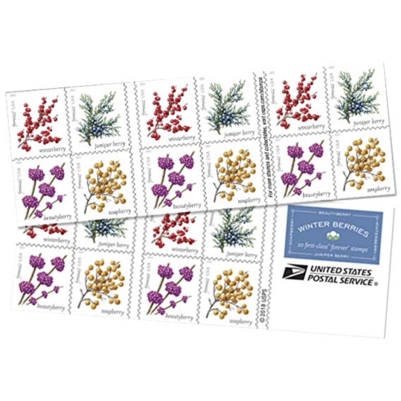 Winter Berries Book of 20 First Class US Postage Stamps Wedding Celebrate Engagement (20 Stamps)