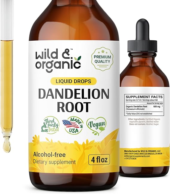 Organic Dandelion Root Liquid Extract - Dandelion Root Tincture - Vegan, Alcohol Free Dandelion Root Drops Supplements - Taraxacum Officinale - 4 fl oz