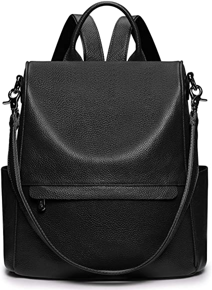 S-ZONE Women Genuine Leather Backpack Purse Anti-theft Travel Rucksack Convertible Shoulder Bag Medium