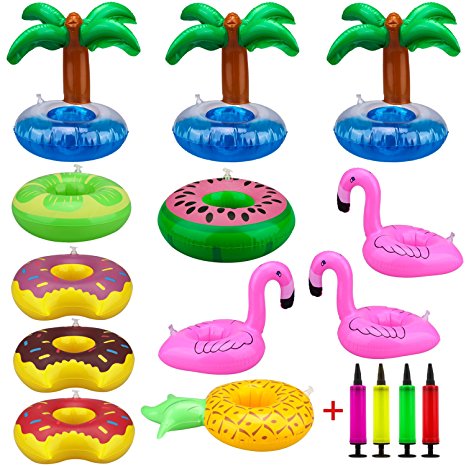 KeNeer Inflatable Cup Holder, Swimming Drink Holder Floating Coasters Toy for Pool Party, Kids Bath, Swimming, Birthday Parties and Lots More Water Activities (12pcs cup holder   1pc Inflatable)