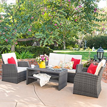Roswell Outdoor 4pcs PE Wicker Sofa Seating Set w/ Cushions