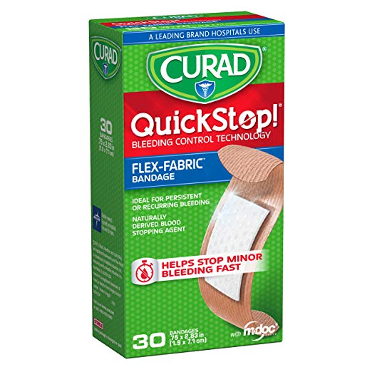 CURAD QuickStop Bleeding Control Flexible Fabric Bandages, 3/4" x 2.83", 30 count