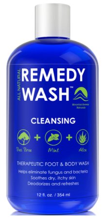 Remedy Antifungal Soap Helps Wash Away Body Odor Athletes Foot Nail Fungus Ringworm Jock Itch Yeast Infections and Skin Irritations Refreshing 100 Natural Foot and Body Wash with Tea Tree Oil Mint and Aloe Therapeutic Cleanser 12 oz