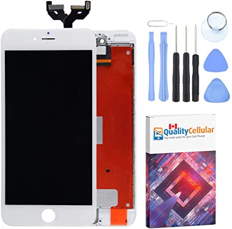 Quality Cellular White iPhone 6S Plus (5.5") LCD Screen Display Assembly Replacement with Tool Kit for Old, Broken, Cracked, Damaged Screens