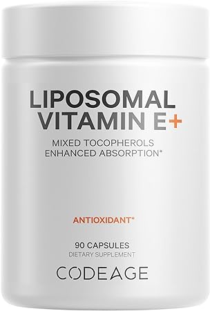 Codeage Liposomal Vitamin E Supplement, All Vitamin E Tocopherols - Alpha Tocopherol, Beta, Gamma, Delta - Liposomal for Bioavailability - Antioxidant Vitamin E Isomers - 3-Month Supply, 90 Capsules