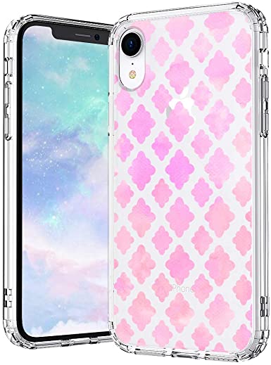 MOSNOVO iPhone XR Case, Flower Diamond Pattern Printed Clear Design Transparent Plastic Hard Back Case with TPU Bumper Protective Case Cover for iPhone XR