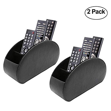 Fosinz Remote Control Holder Organizer Leather Control Storage TV Remote Control Organizer with 5 Spacious Compartments (Black 2 Pack)