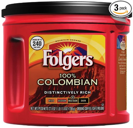Folgers 100% Colombian Ground Coffee, Medium Dark Roast, 27.8-Ounce (Pack of 3)