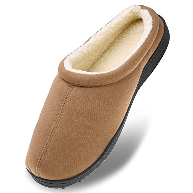 Men's Winter Warm Fleece Lined Memory Foam Slippers Slip On Clogs Indoor Outdoor House Shoes with Anti Skid Sole