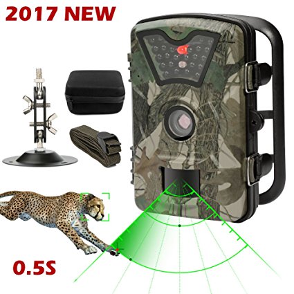 Game Trail Camera 1080P HD 12MP with Sound IP66 Waterproof Scouting Camera with Low Glow Black Infrared Night Vision 0.5s Trigger Speed 2.4in LCD Screen for Wildlife Hunting and Home Security