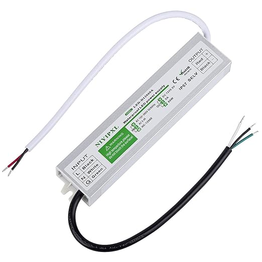 LED Driver 60 Watts Waterproof IP67 Power Supply Transformer Adapter 100V-260V AC to 12V DC Low Voltage Output for LED Light, Computer Project, Outdoor Light and Any 12V DC led Lights