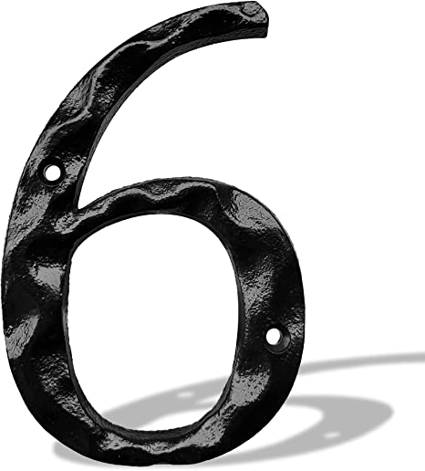 House Numbers- Solid Outside Cast Iron Address Number-5.5 Inch Metal Mailbox Number, Black (Number 6)