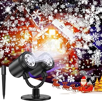 Christmas Projector Lights Outdoor,Snowflake Projector Lights with Double Head, LED Snowfall Show Projector, Waterproof Landscape Decoration Lamp for Halloween Xmas Party Holiday