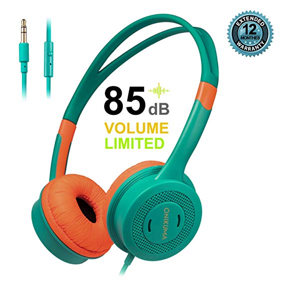 Kids Headphones - Headphones for Kids with 85dB Volume Limited Headset for iPad Cell phone ipod MP3/4 Kindle, Over Ear Headphones with In-line Mic and 3.5mm Audio Jack,Kids Friendly Safe Material