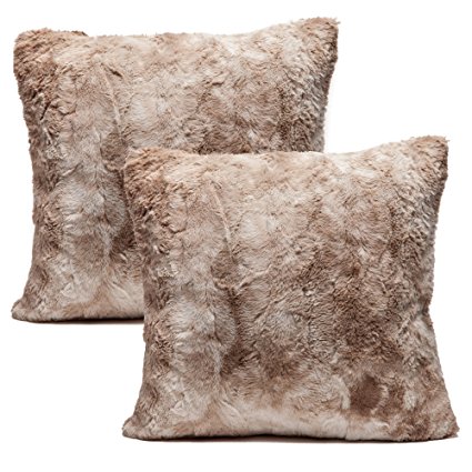 Chanasya Super Soft Fuzzy Faux Fur Cozy Warm Fluffy Beige Fur Throw Pillow Cover Pillow Sham - Beige Brown Pillow Sham 18x18 Inches(Pillow Insert Not Included) Waivy Fur Pattern 2-Pack