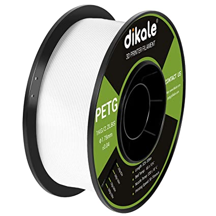 Dikale PETG 3D Printer Filament 1.75mm No Tangle, Net Weight 2.2lbs Spool (1kg）, White