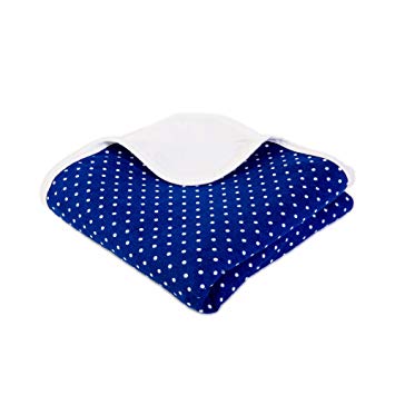 SYB Baby Blanket; Silver-Lined Cotton Flannel EMF Radiation Protection (Navy Blue w/White Dots)