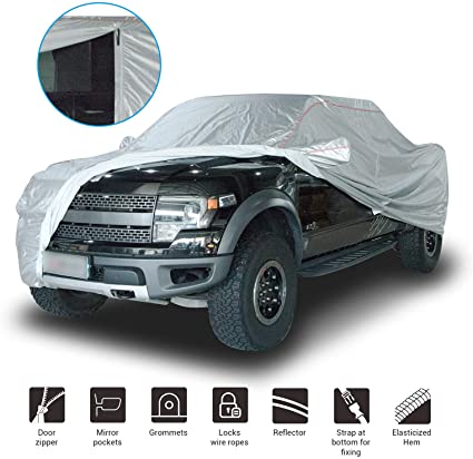 Shieldo Deluxe Truck Cover with Door Zipper 100% Waterproof All Season Weather-Proof Fit for F150 Ram 1500 Silverado Tundra Sierra Length Up to 252 Inches
