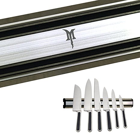 Monster Magnetics Knife Holder Strip - Organize Knives, Scissors, Wrench Sets, Screwdrivers, Small Tools - Great for Kitchen, Garage, Break Room, and Workshop - 13.5 Inch Silver & Black Magnet Bar