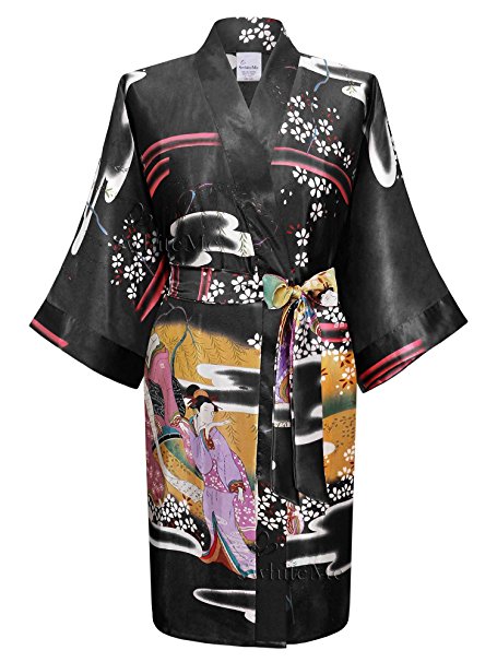 Swhiteme Women's Kimono Robe, Short, Without Pockets