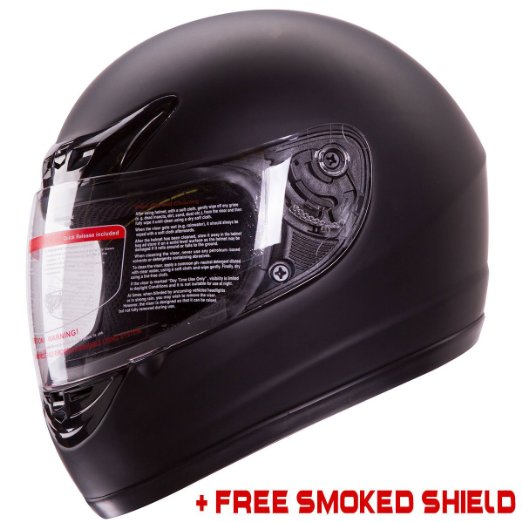 Matte Black Full Face Motorcycle Helmet DOT  2 Visor (Large)