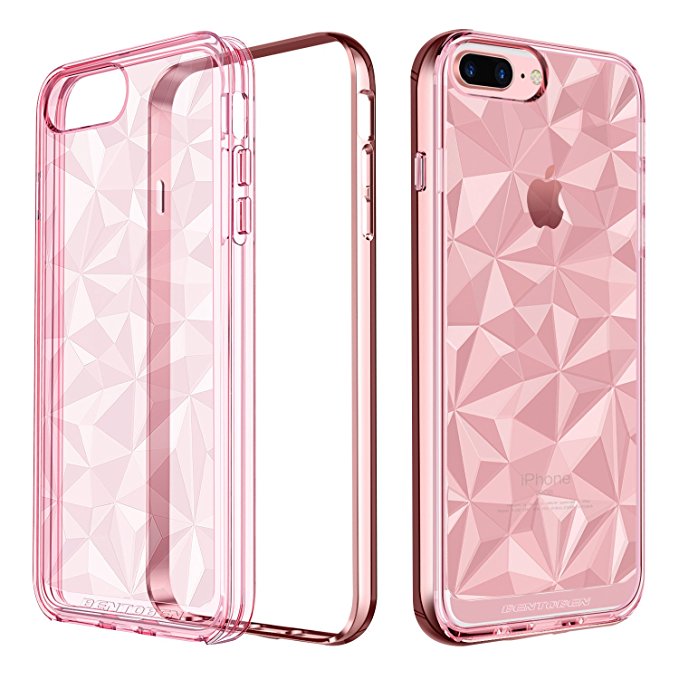 BENTOBEN iPhone 8 Plus Case, iPhone 7 Plus Case, Air Cushion Shockproof Smooth Crystal Clear Shiny Hybrid TPU PC Bumper Slim Protective Phone Case for iPhone 8 Plus/iPhone 7 Plus Clear Rose Gold