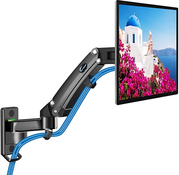 Monitor Wall Mount - Gas Spring Arm Wall-Mounted Stand for 24 to 35 Inch Screen, Full Motion Adjustable VESA Bracket, Hold 3.3 to 26.4lbs, VESA 75 100 200