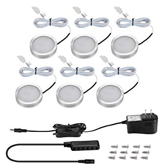LE LED Under Cabinet Lighting Kit, 1020lm Puck Lights, 2700K, Warm White, All Accessories Included, Kitchen, Closet Lights, Set of 6