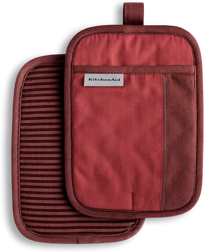 KitchenAid Beacon Two-Tone Non-Slip Pot Holder Set, Smoked Paprika, 7"x10", 2 Piece