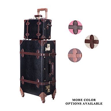 CO-Z Premium Vintage Luggage Sets 24" Trolley Suitcase and 12" Hand Bag Set with TSA Locks