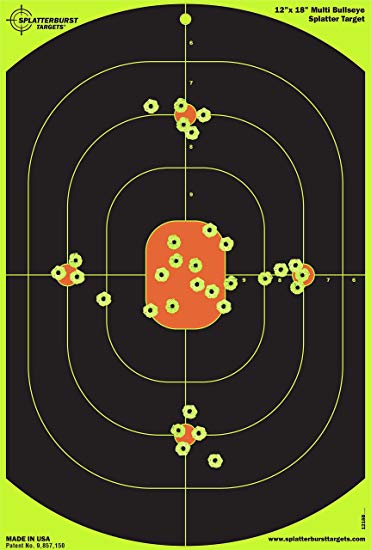 Splatterburst Targets - 12 x 18 inch Bullseye Reactive Shooting Target - Shots Burst Bright Fluorescent Yellow Upon Impact - Gun - Rifle - Pistol - Airsoft - BB Gun - Pellet Gun - Air Rifle