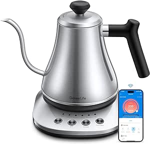 GoveeLife Smart Electric Kettle, 0.8L WiFi Gooseneck Kettle Compatible with Alexa, 5 Modes for Use, 3-minute Fast Heating and 2H Keep Warm, Auto-Shut off for Safety, Stainless Steel, Silver