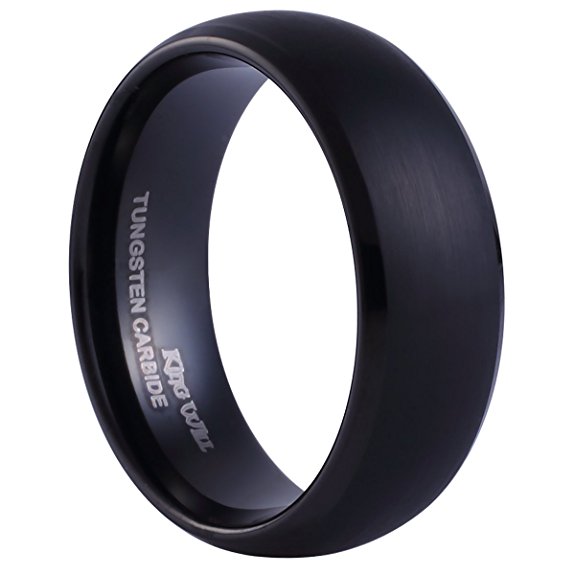 King Will TYRE Black Domed Tungsten Ring 8mm Brushed Matte Finished Wedding Band Size 7-14