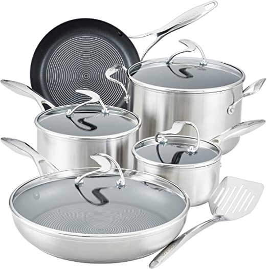 Circulon SteelShield S-Series Stainless Steel Nonstick Cookware Pots and Pans Set with Bonus Utensil, 9 Piece, Silver