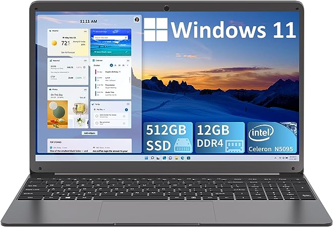 SGIN 15.6 Inch Laptop 12GB RAM 512GB SSD, Windows 11 laptops with Full HD 1080P Display, PC Notebook with Intel Celeron Quad-Core Processor up to 2.9 GHz, 2.4/5.0G WiFi, Bluetooth 4.2, USB Type-C