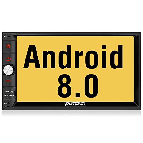 PUMPKIN Android 8.0 Double Din Car Stereo Head Unit Sat Nav Bluetooth Support 1s Fast-boot GPS DAB  WIFI Android Auto USB SD with 7 Inch Touch Screen