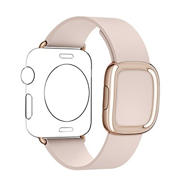 Apple Watch Band, Aokay Modern Buckle Genuine Leather Band Strap Replacement & Plating Bumper Case for Apple Watch 38mm, Light Pink