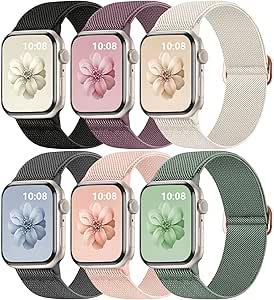 Maledan Stretchy Sport Solo Loop Compatible with Apple Watch Bands 44mm 45mm 49mm 42mm 41mm 40mm 38mm Men Women, 6 Pack Nylon Braided Straps for Apple Watch Ultra 2 SE iWatch Series 9 8 7 6 5 4 3 2 1