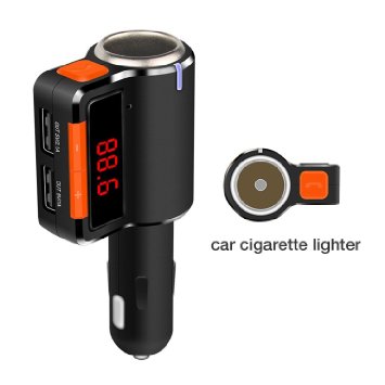 Lanktoo Bluetooth FM Transmitter Music Transmitter Quick Car Charger Dual USB with Cigarette Lighter Adapter Charging for 2 Cellphones GPS Charger Simultaneously for iPhone 6, Samsung,HTC Other Smartphone or Tablet, MP3 Player